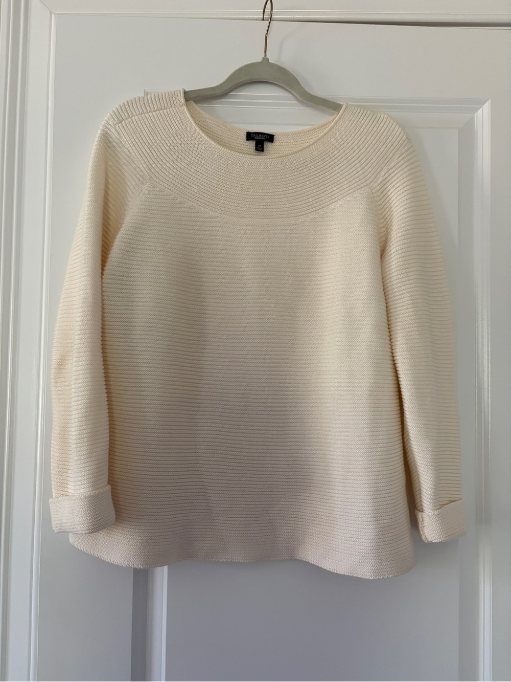 Talbots Cream Textured Crewneck Sweater